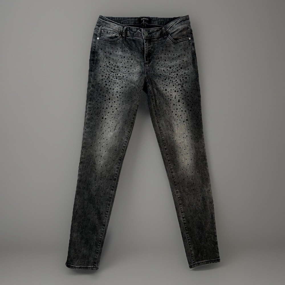 Buffalo David Bitton Skinny Jean Gray Wash Black Embellished Y2K Womens Sz 28x29